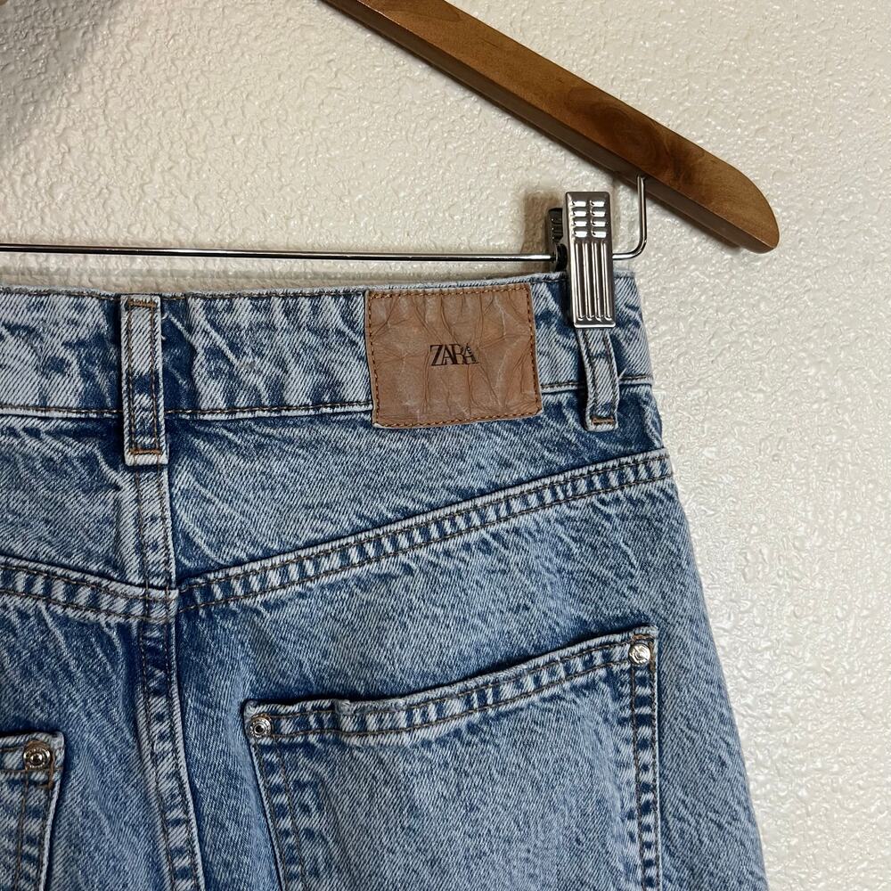 Zara blue high rise straight leg long jeans 4 inseam 34.5” - Picture 4 of 5